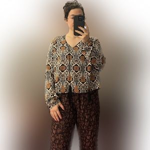 ASTR The Label Black & Orange Print Blouse, Small